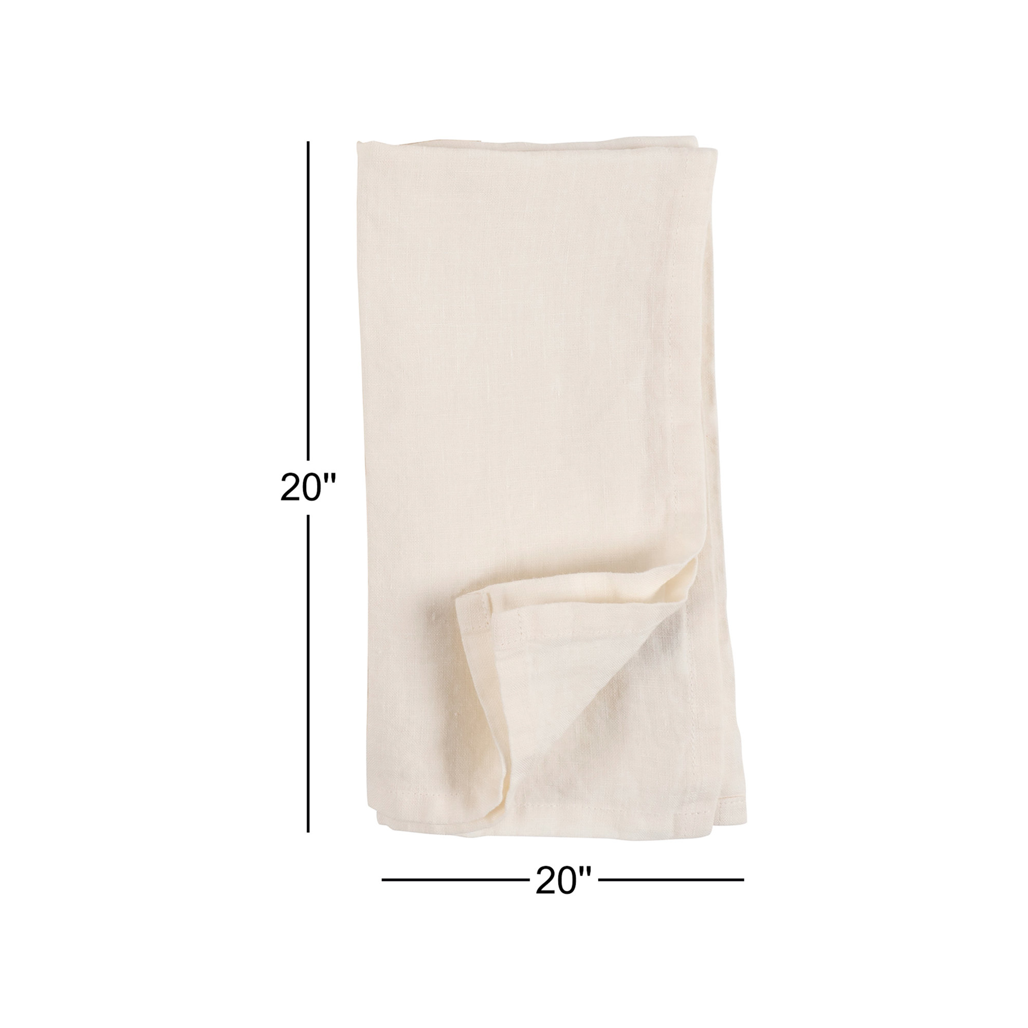 Alvia 100% Stone Washed Linen Napkins, 20" x 20", Ivory