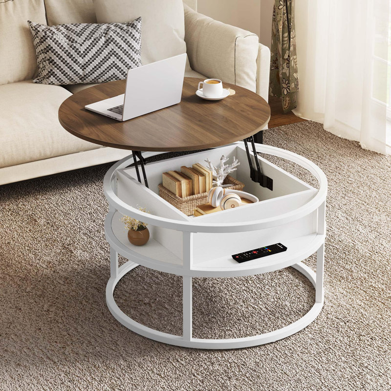 Bhagirathi Lift Top Coffee Table with Storage, Brown, White
