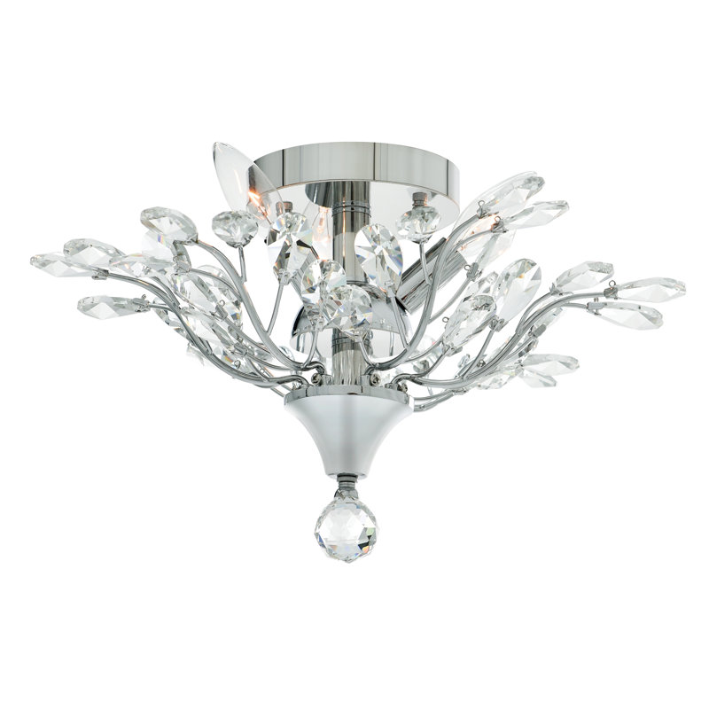 Gwenny 3 Light 16in Flush Mount Ceiling Light Fixture Chrome Finish with Crystal Leaves