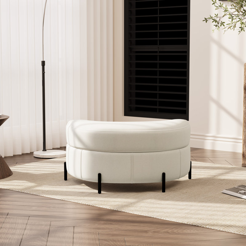 Upholstered Moon Storage Ottoman, Beige Chenille