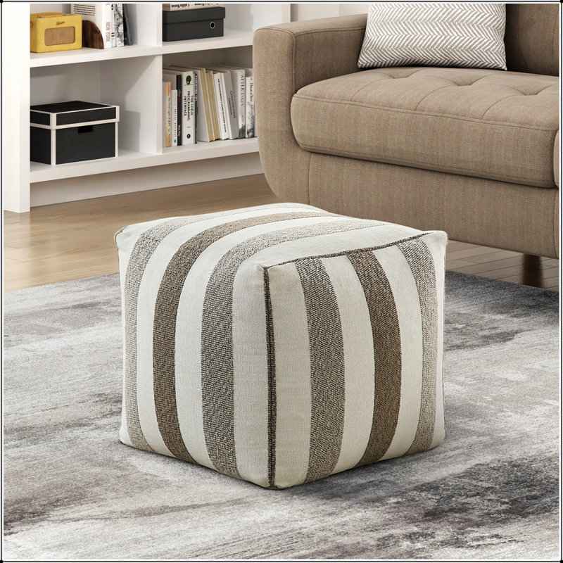 Pouf carré Modern, Tissu brun / blanc