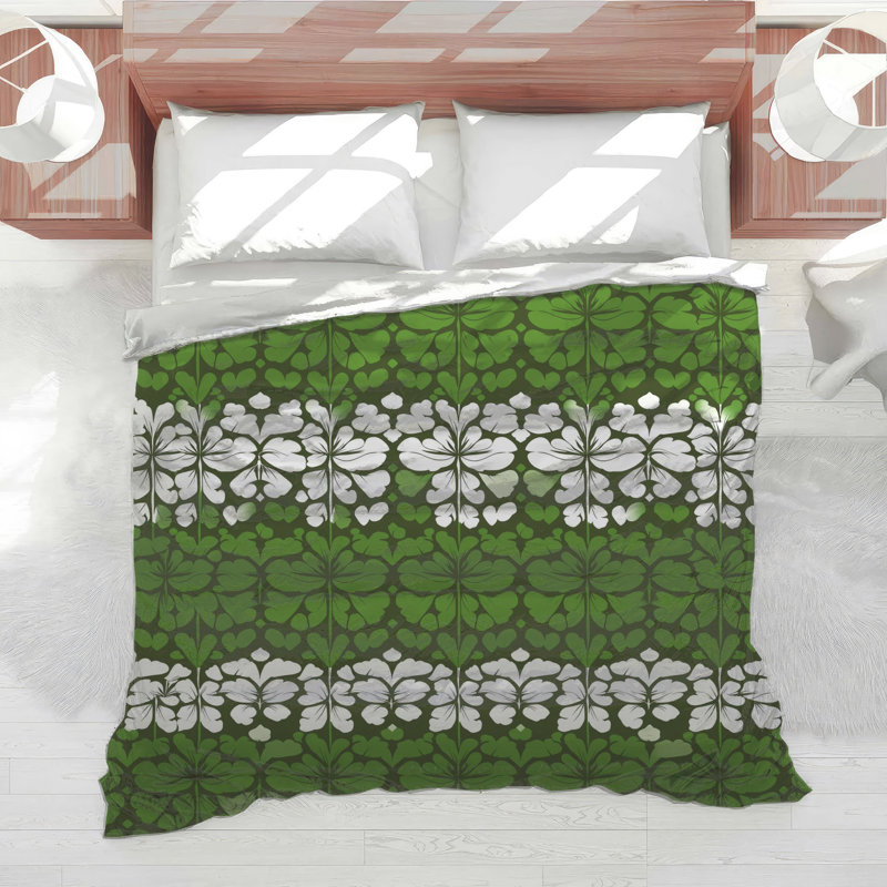 Green White Floral Pattern Comforter, Twin Extra Long