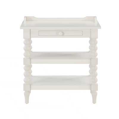 Vintage Design Nightstand With Spool Legs And Pull-Out Tray