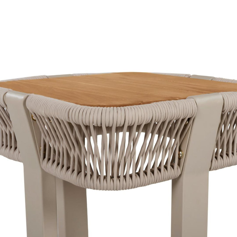 Table d'appoint carrée d'extérieur de 46 cm (18,11 po), plateau en bois d'acacia avec corde beige et structure en métal, table d'appoint rustique moderne pour patio, utilisable à l'intérieur et à l'extérieur