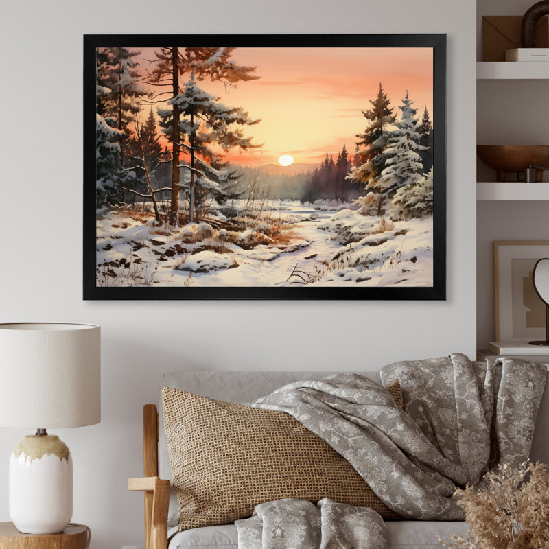 Winter Winter Tree Horizon sur toile, H 16 po x l 32 po x P 1 po, Cadre simple noir