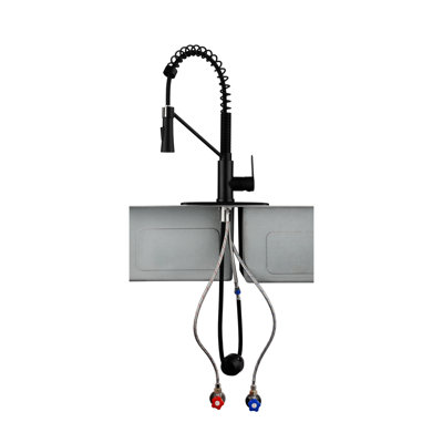 Robinet de cuisine en métal noir mat à fixation sur le comptoir, 1,8 gallon par minute avec distributeur escamotable et savon, robinet de corrosion noir, finition anticorrosion