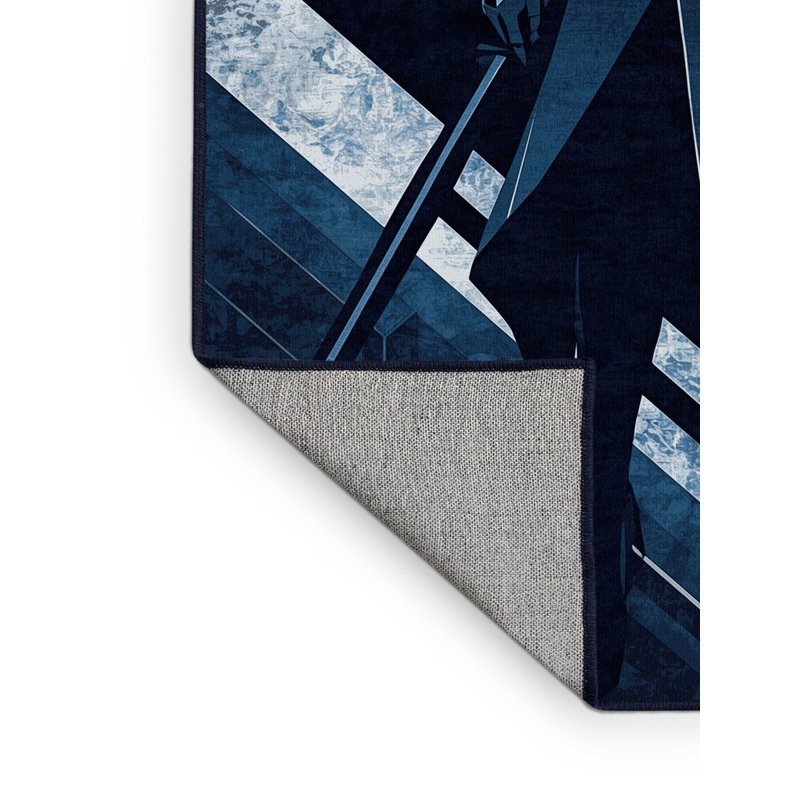 Tapis géométrique bleu lavable à la machine Alan Elf Warrior, 6 x 9