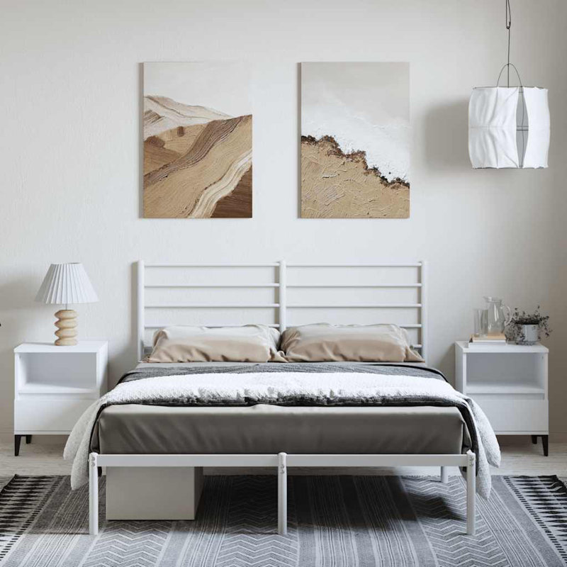 Metal Bed Frame with Headboard & Slats, No Mattress, Easy Assembly, Queen, White
