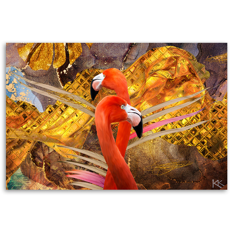 Flamingo Gold Animals - No Frame Print on Canvas, 70cm H x 100cm W