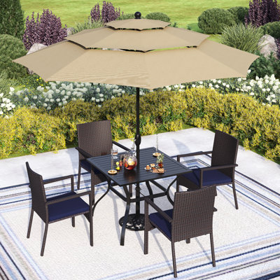 Ensemble de salle à manger pour 4 personnes 37 "avec coussins et parasol Alyah Square