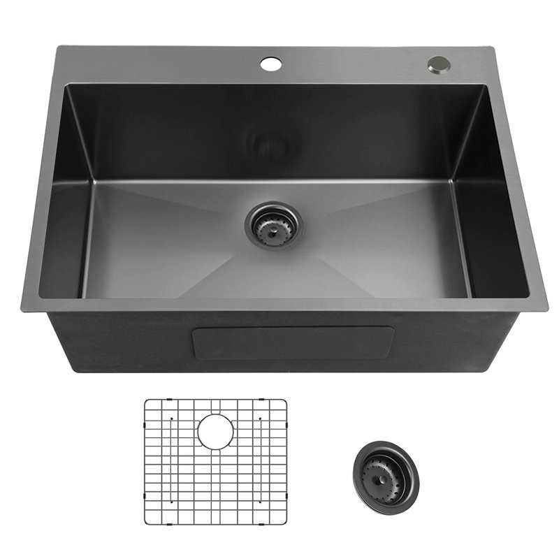 Évier de cuisine en acier inoxydable 304 de calibre 18 de 25 po x 22 po noir