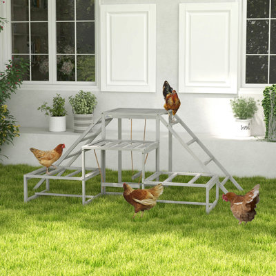 Pawhut Chicken Toys For Coop, Chicken Swing Set, Chicken Coop Accessories For Poultry Run With Perches, Wood Stand, Ladder, Platforms, For 10-15 Chick
