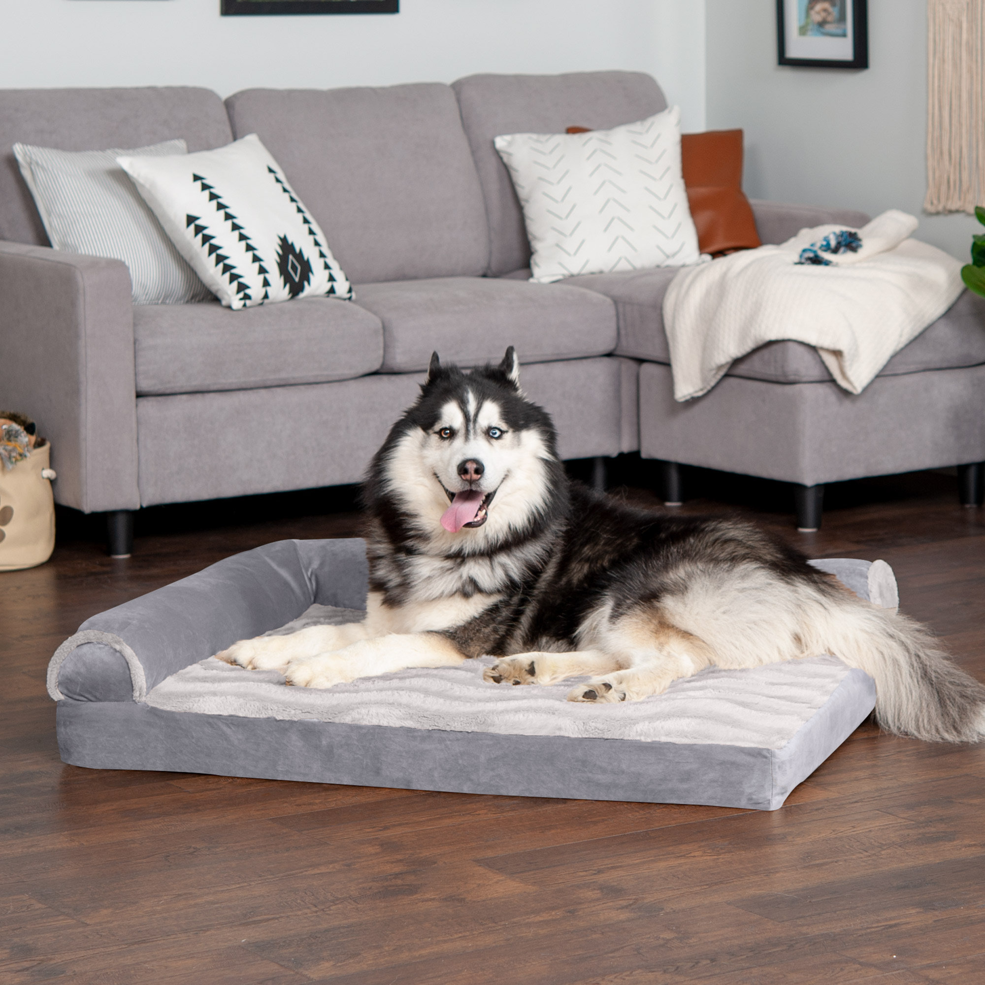 FurHaven Wave Fur and Velvet Orthopedic Deluxe Chaise Lounge Pet Bed