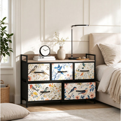 Elegant Patterned 5 Drawer Chest Powder Coated Steel Frame Home Storage Organiser