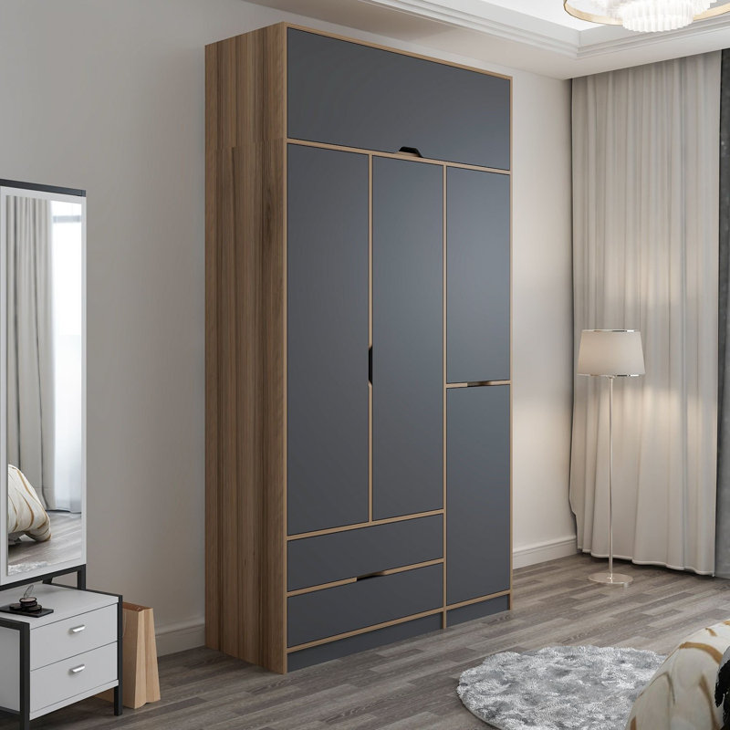 Elina 5 Door Manufactured Wood Wardrobe, Grey