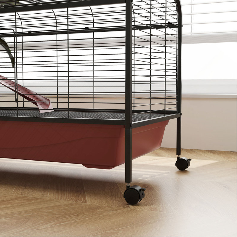 Cage pour petits animaux de 48 po, clapier à lapins, ou maison de jeu pour furet avec mangeoire, roulettes, plateforme, rampe Pawhut