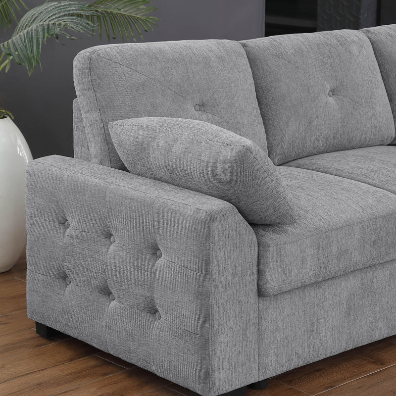 Canapé modulaire rembourré Boneless avec causeuse escamotable et méridienne, Velours côtelé gris pâle