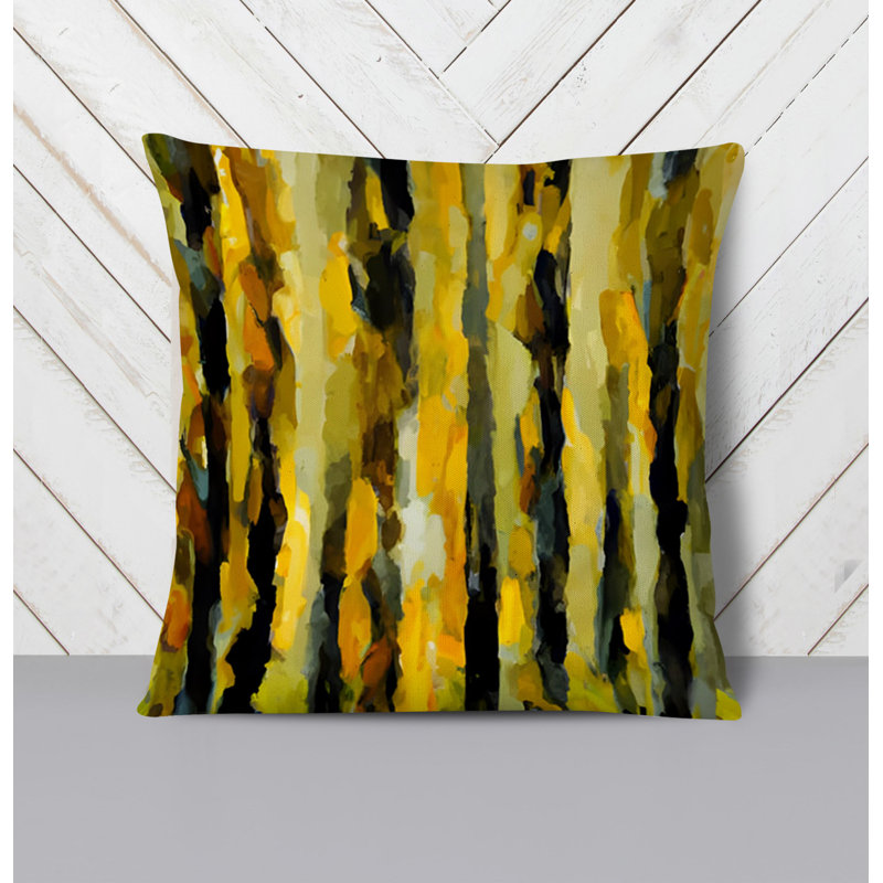 Throw Pillow With Insert, Black/Yellow Striped/Abstract 1, 16"H x 16"W