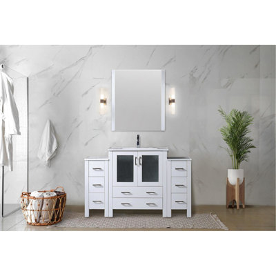 Meuble-lavabo simple blanc 54 po L, 18,25 po, tiroirs à fermeture en douceur, grande capacité de rangement, profondeur en céramique de 18,21 po, fermeture, grattage et teinture