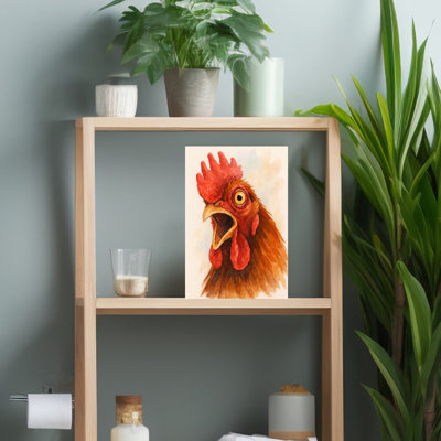 Funny Shouting Rooster Portrait Bold Elegant Modern Bird Animal Nature Wall Art
