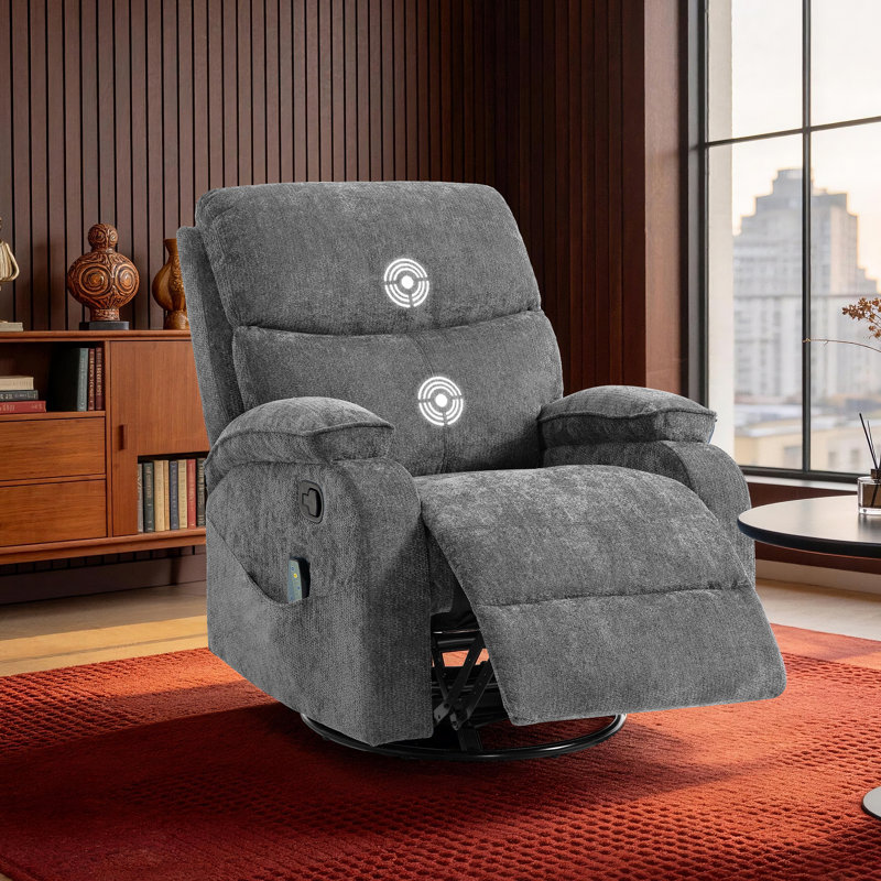 Swivel Rocker Recliner  Massage Chenille Fabric, Gray