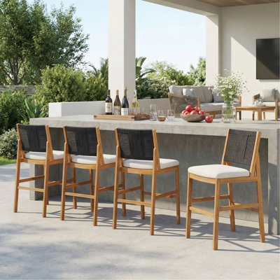 4 Pieces Arly Outdoor Bar Stool Solid Acacia Wood and Woven Wicker