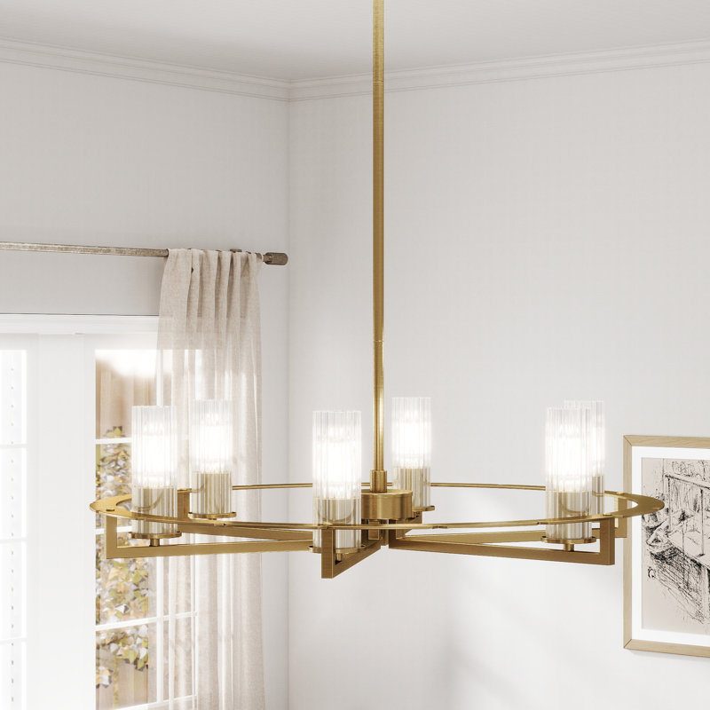 6 - Light Dimmable Gold Wagon Wheel Chandelier