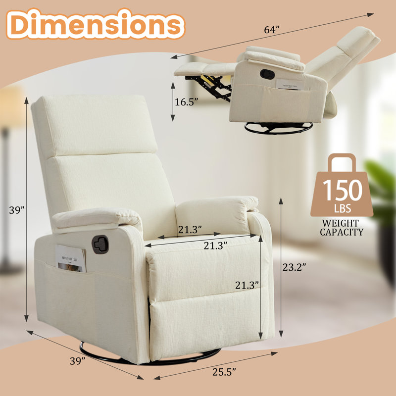 KORSER Recliner Chair, Small Recliner For Small Space,  Manual Recliner With Side Pocket , Recliners For Living Room, Beige