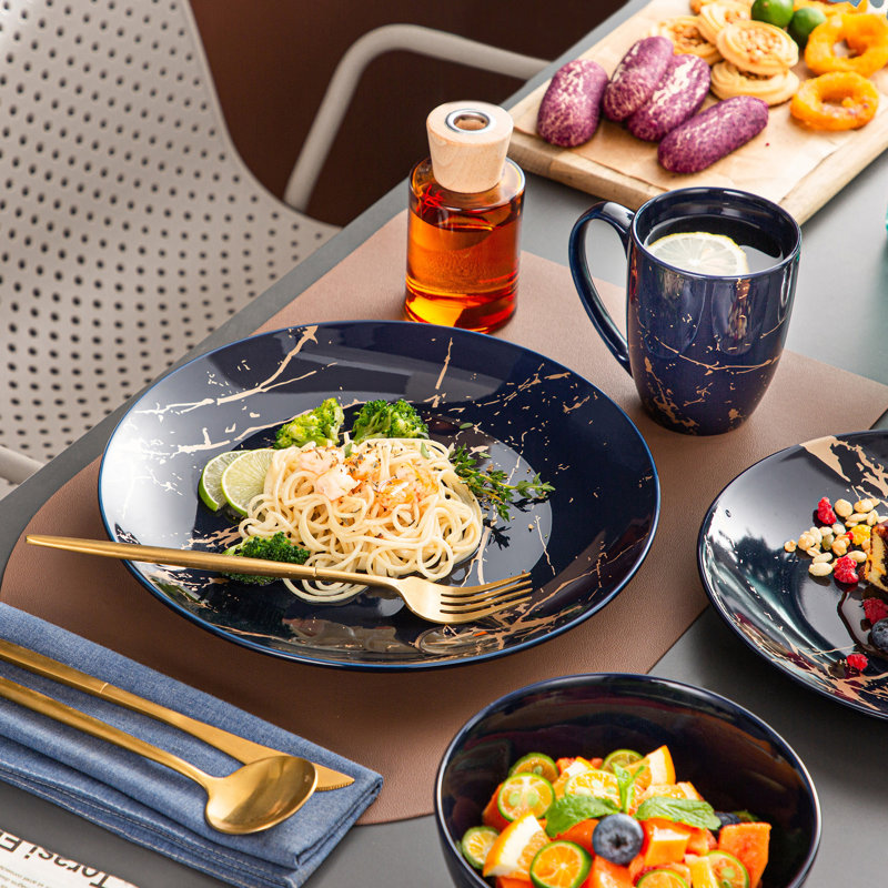 Piece Porcelain China Dinnerware Set - Service for 8, Dark Blue