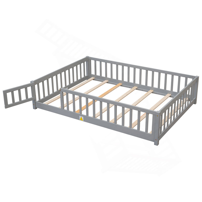 Lit plateforme avec clôture et porte pour enfants Finka, Double, Gris