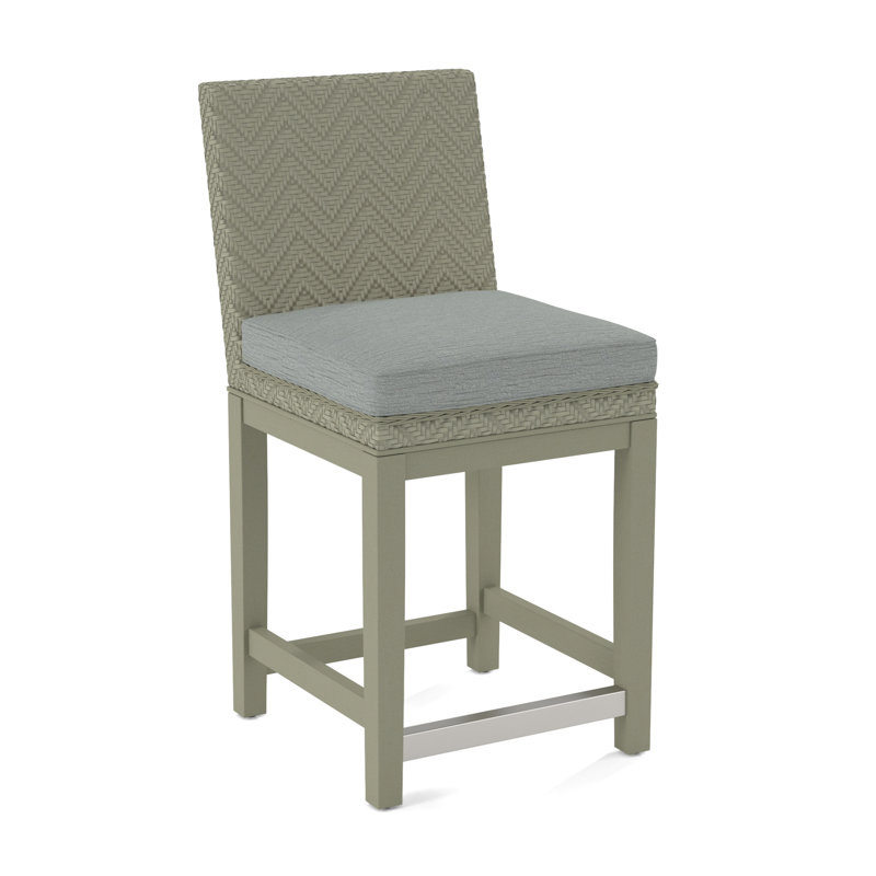 Upholstered Stool, Light Blue Performance Fabric; 0851-55, Greystone Finish
