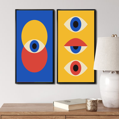 Minimal 20S Abstract Eyes Om Yellow I - ensemble de 2 peintures