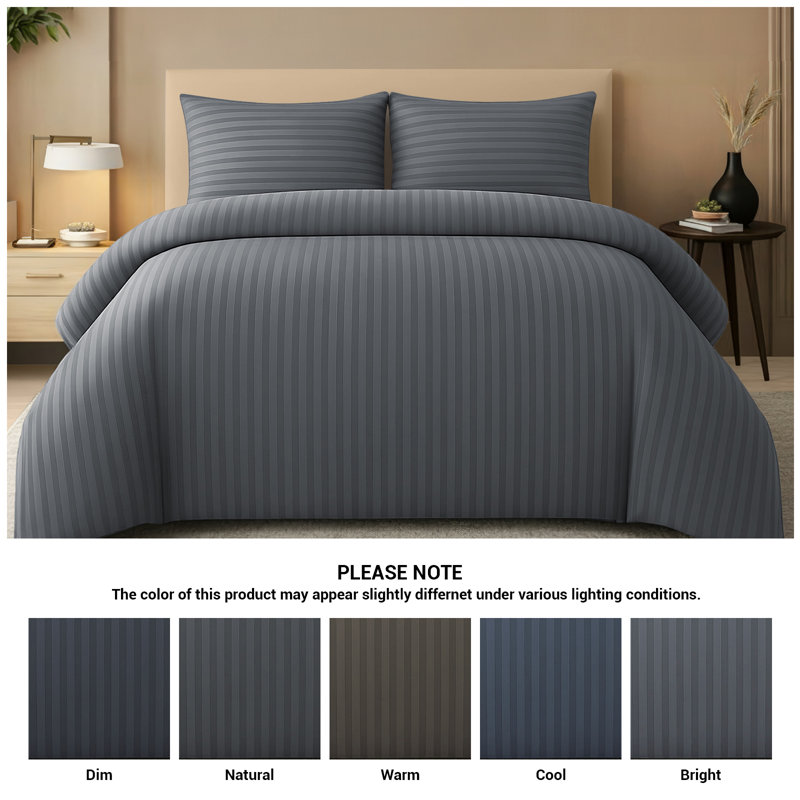 Premium Satin Stripe Single Duvet Cover Set with Matching Pillowcase – Ultra Soft Hypoallergenic Microfiber Bedding, Grey