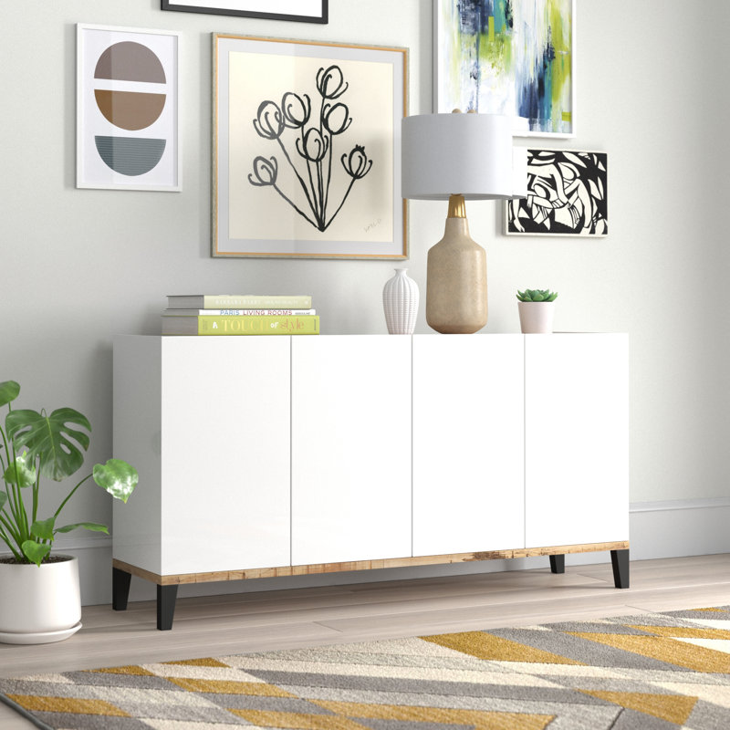 Hirano 160cm Sideboard, White Glossy/Maple Pereira