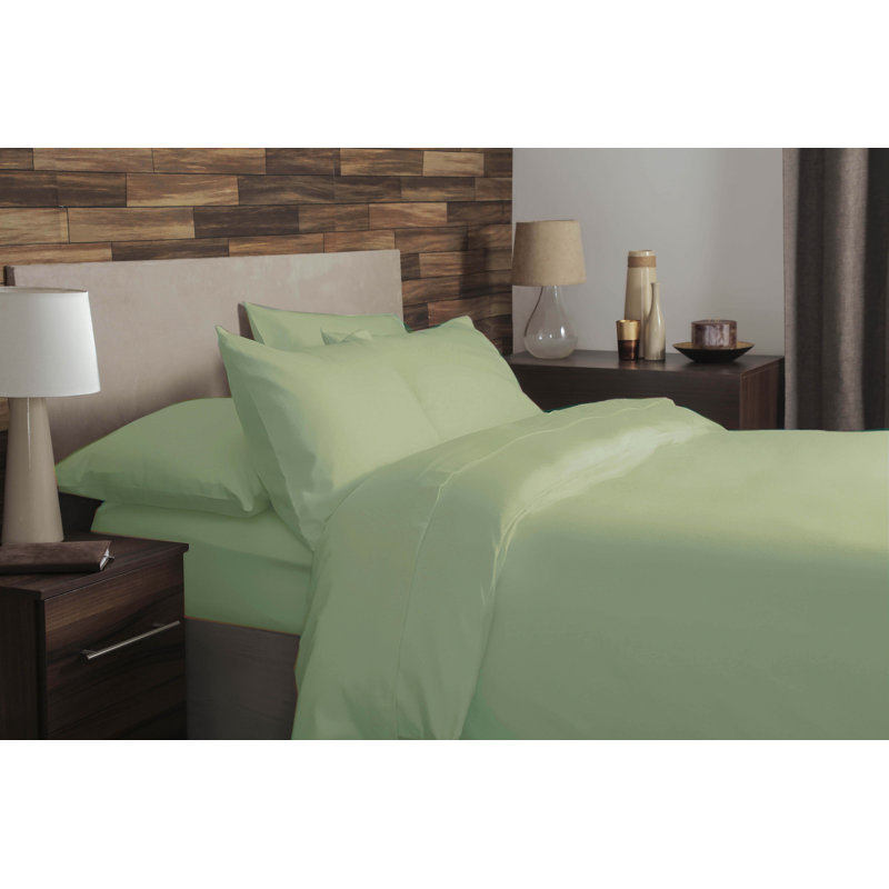 Cotton Solid Colour Duvet Cover Set with Pillowcases, Light Green, Super King Duvet Cover + 2 Standard Pillowcases