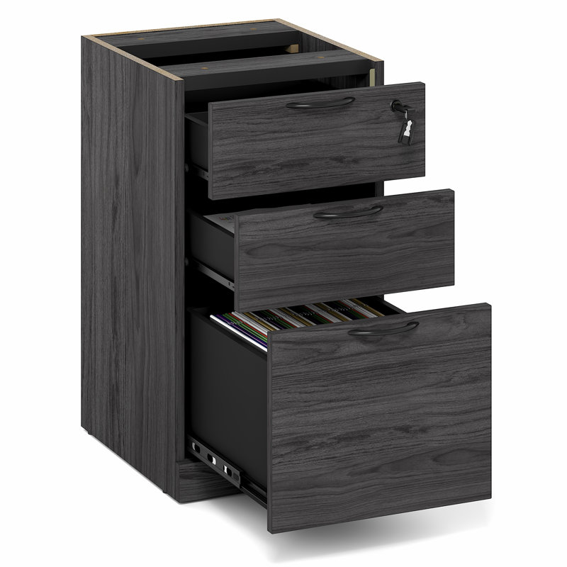 Classeur à caisson fixe à 3 tiroirs avec serrure pour bureau à domicile, gris côtier, 17,8 po x l 15,6 po x H 28,4 po