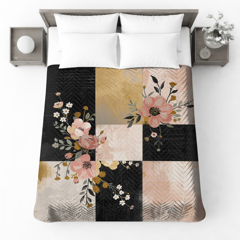 Floral Patchwork Collage Quilted Bedspread All Sizes, Twin