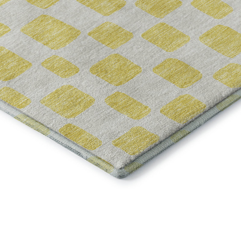 Premium Machine Washable Prisco Yellow Rug, Rectangle 9' x 12'
