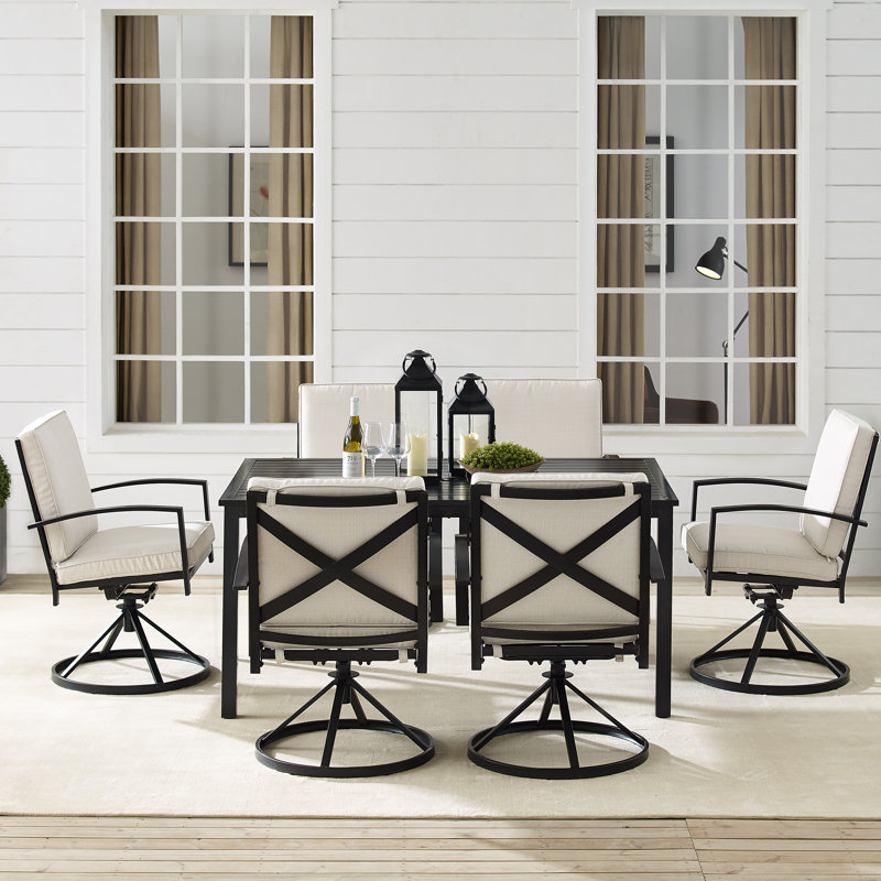 Halles 6 - Person Patio Dining Set with Rectangular Table , Cushions Included, Oatmeal