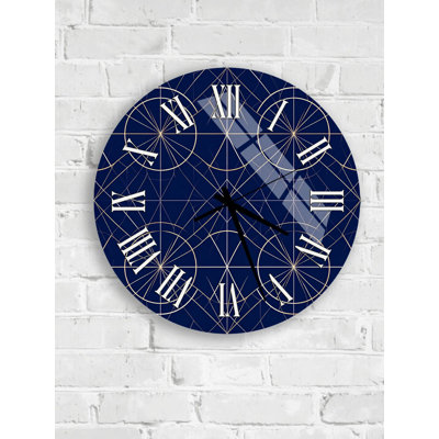 Horloge murale en verre trempé bleu marine, motif géométrique, style moderne, horloge ronde, décoration murale, décoration intérieure, idée cadeau