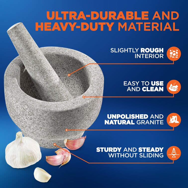 Heavy Duty Natural Granite Extra Large Mortar and Pestle Set, Hand