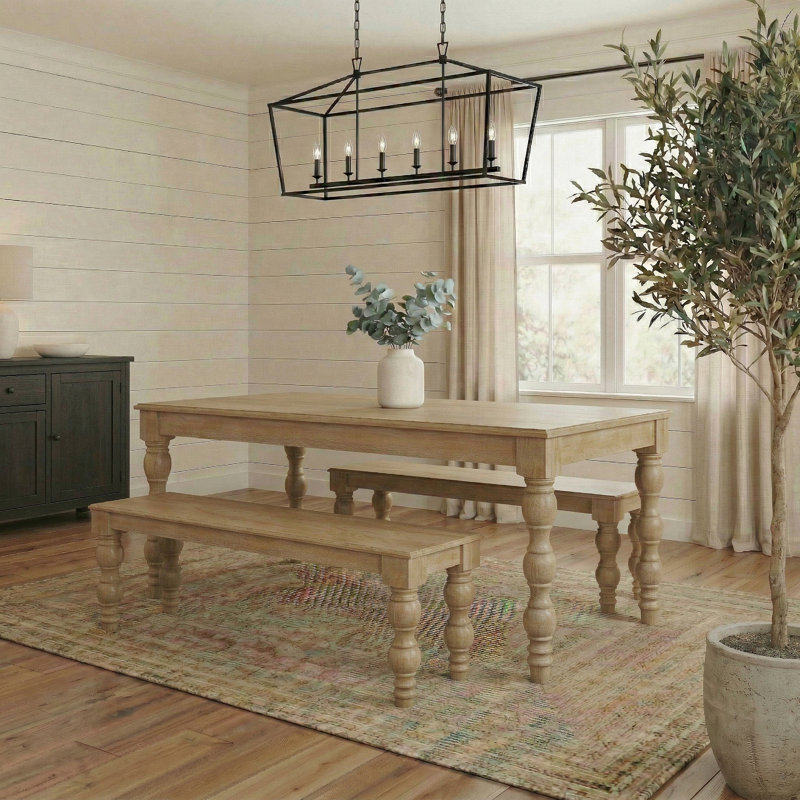 Braydan 3 Piece Solid Wood Dining Set - Rustic Natural, Rustic Natural