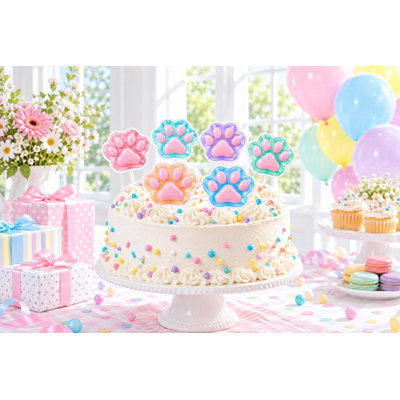 Décorations de gâteau en forme de pattes de chat brillantes, figurines pastel pour gâteau d'anniversaire chaton, pics à gâteaux en carton