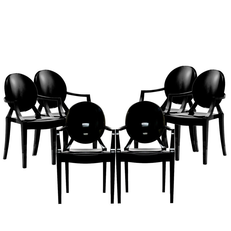 Chaise d'appoint empilable à dossier très grand King Louis, Noir, 6