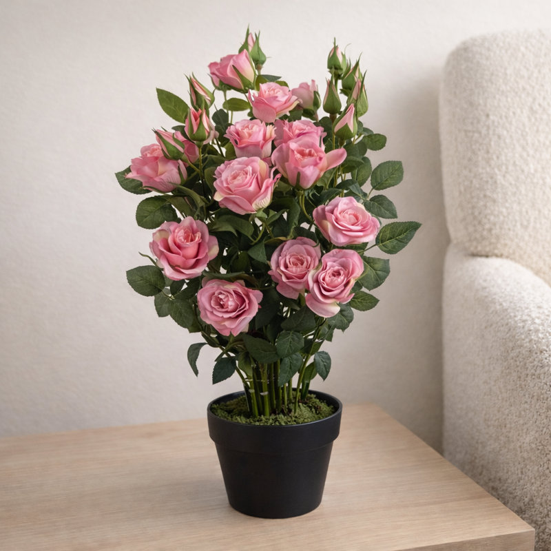 60cm Faux Rose Plant in Pot Liner