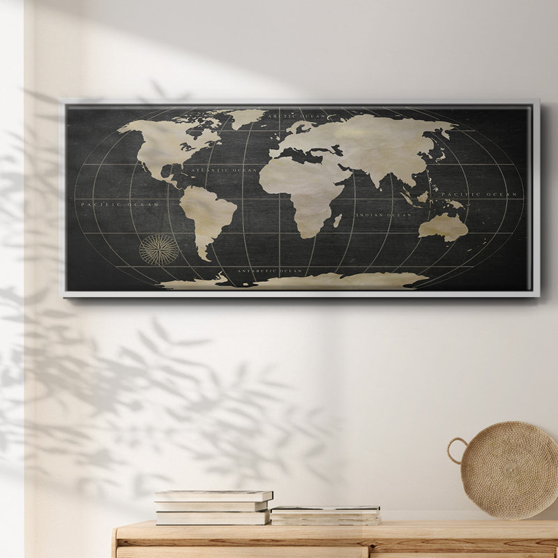 Carte du monde rétro - toile encadrée, H 20 po x l 50 po