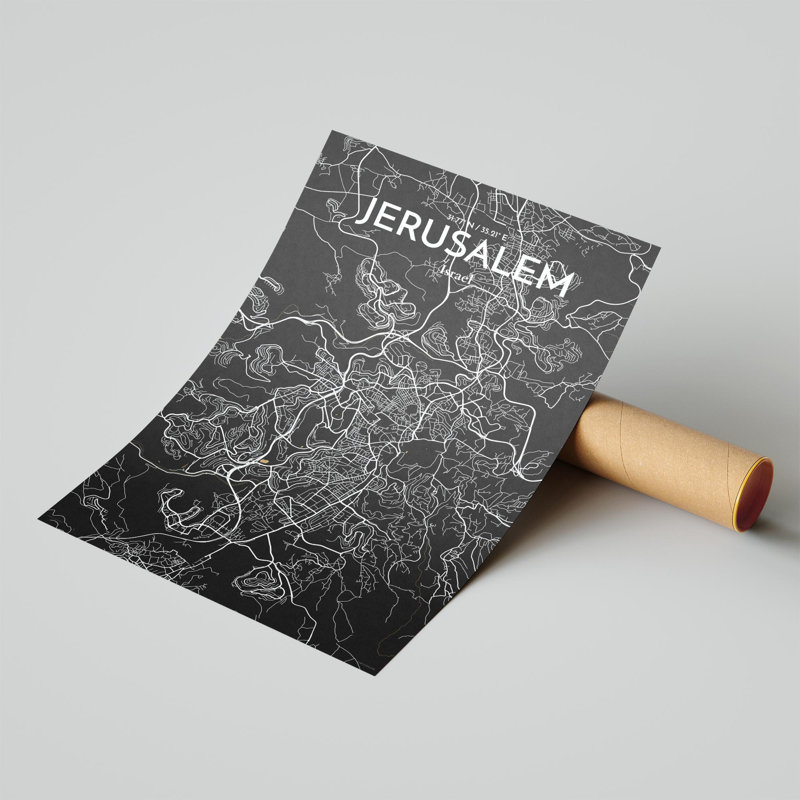 Carte de la ville de Jérusalem, impression de luxe, H 17 po x l 11 po, Noir et or