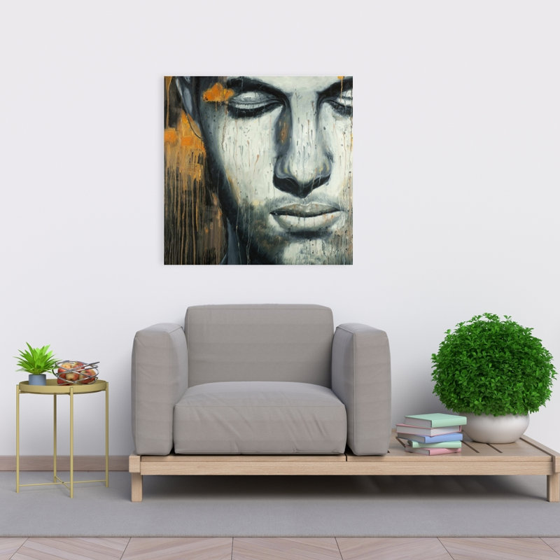 Toile abstraite visage d'homme | Art mural contemporain pour chambre à coucher