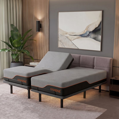 Adjustable Bed with 14" Mattress, Massage, Wireless Remote, App Control, Zero Gravity, Underbed Light, USB & Type C Ports on both sides