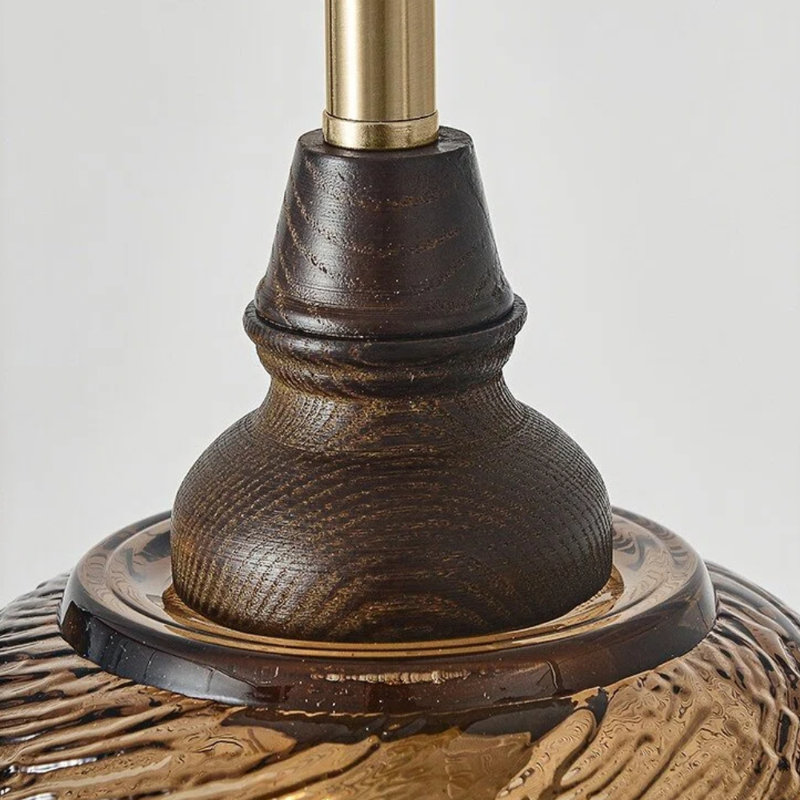 Luminaire suspendu en verre doré tissé avec accents en bois et laiton